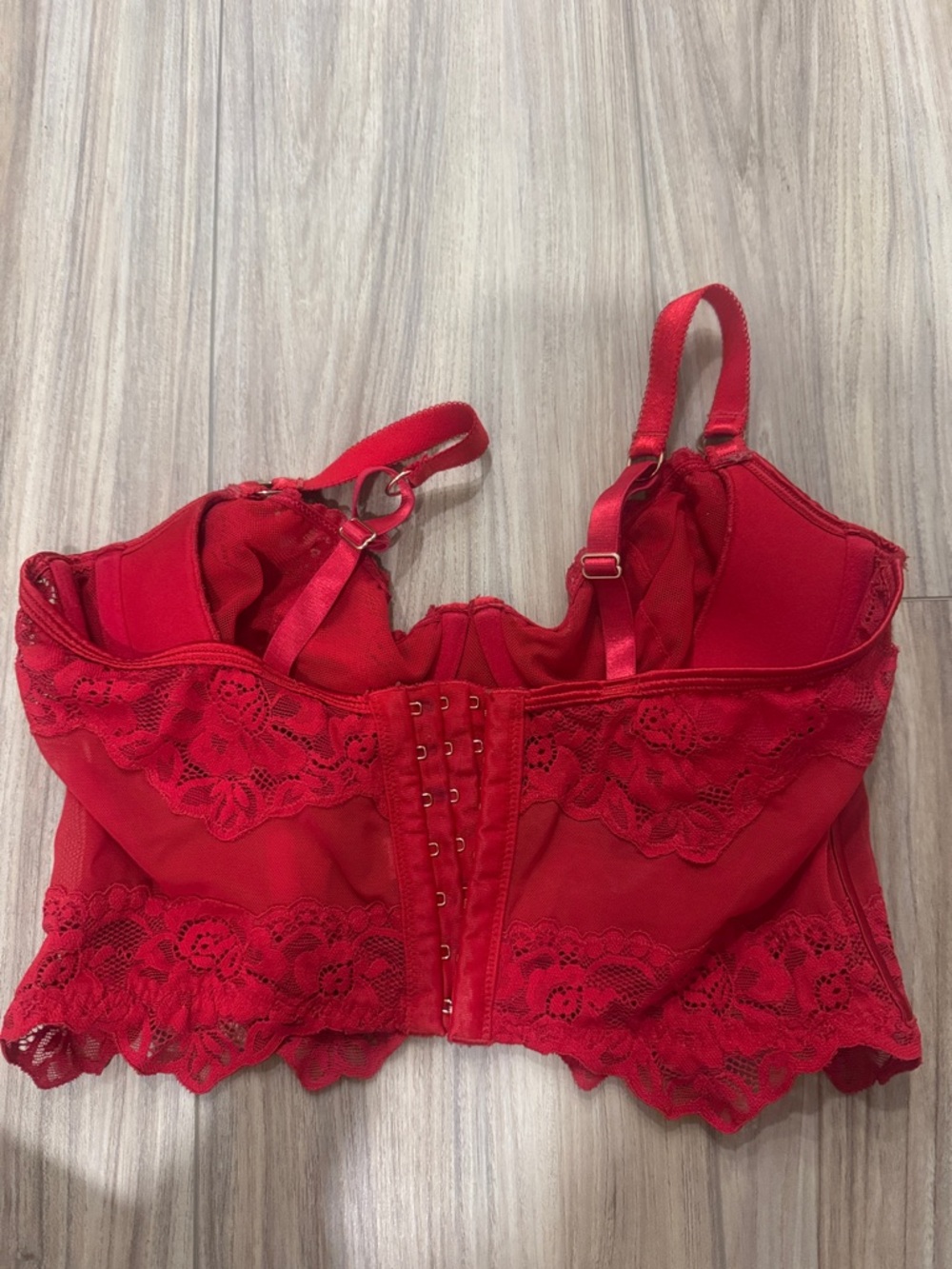 Women's Red Lace Longline Underwire Bra Top - Picture 2 of 2